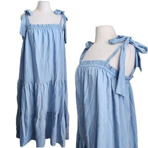 AURA the Label Tiered‎ Maxi Dress Bohemian Artisan Prarie Women XS Blue Babydoll